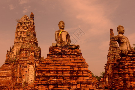 萨塔拉姆泰国东南亚曼谷北部阿尤塔亚市的WatChaiWattanaram寺庙背景