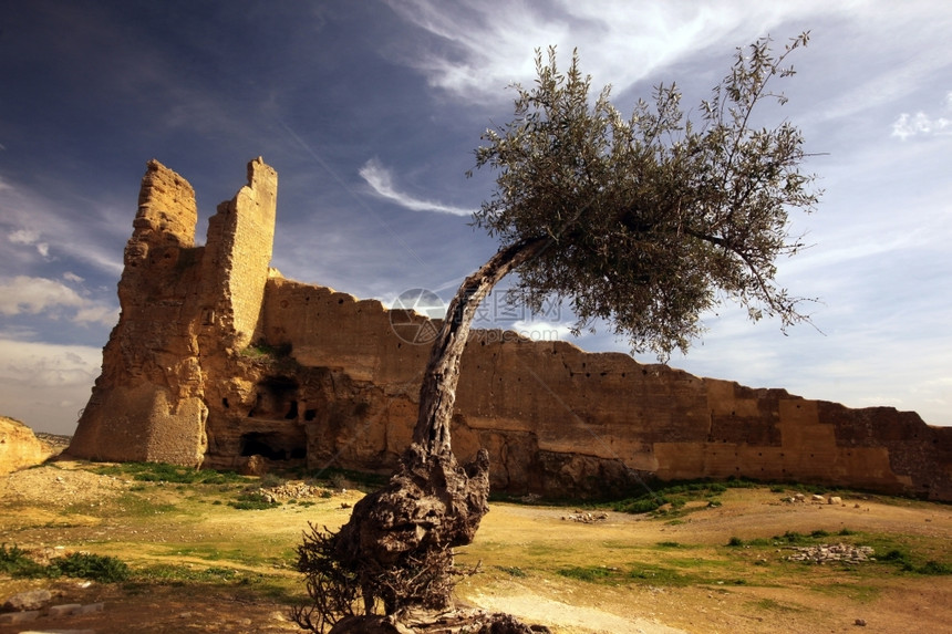北非摩洛哥历史悠久的Fes镇古城墙图片