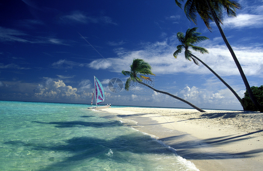 在印度洋的马尔代夫群岛屿和环礁海景沙滩图片