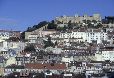 欧洲里斯本市中心Baixxa市中心位于欧洲葡萄牙里斯本市中心Baixxa的ScleloSaoGorge背景图片