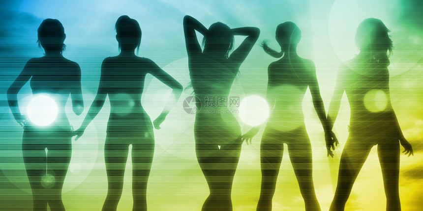 与女士们一起在太阳下与女士们一起享受节日娱乐图片