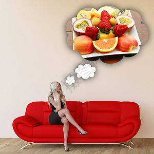妇女爱吃水果和想着食物妇女爱水果高清图片