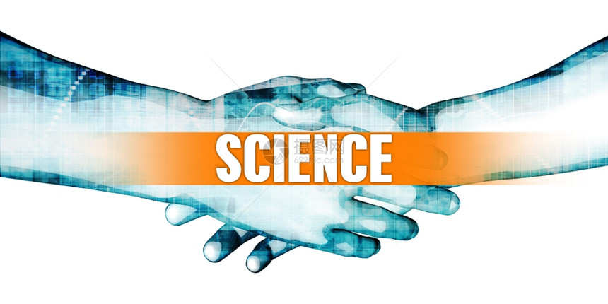 与商人在白背景上握手的科学概念图片