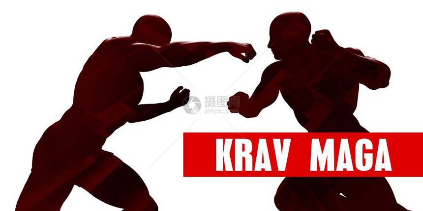 Kravmaga级与两个男子战斗的西尔维特图片