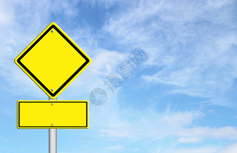 空白黄色交通标志文字蓝空白背景图片