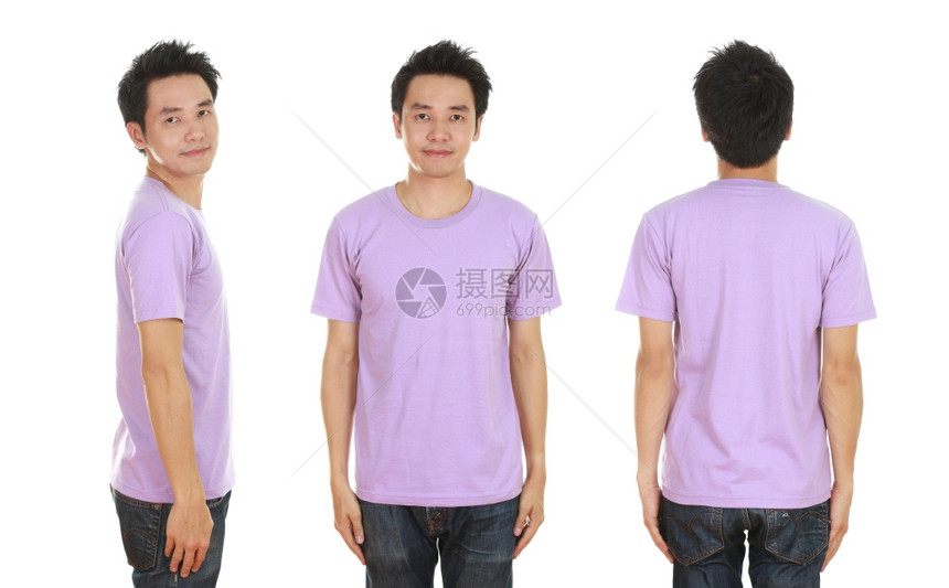 白色背景上被孤立的白紫T恤图片