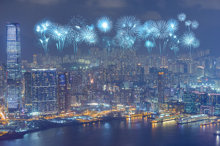 茉香奶绿香港市的烟花节晚上在香港过夜设计图片