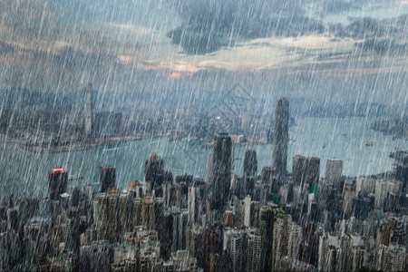 香港市降下雨水背景图片