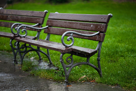 乌鲁鲁雨下雨时公园的湿长椅背景