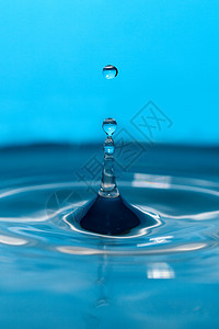 水滴和喷洒在蓝色背景上图片