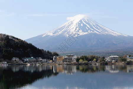川口子湖边富士山天气不错图片
