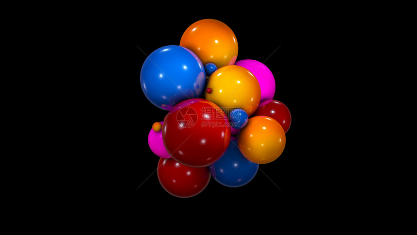 具有混乱多彩球的抽象背景3D投影图片
