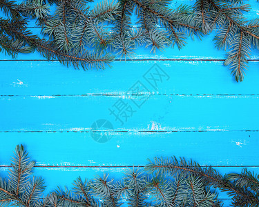 平行板和绿色采分支的蓝木背景空间图片