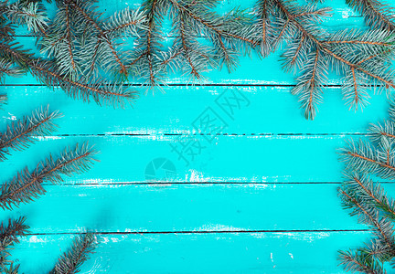 平行板和绿色采分支的蓝木背景空间图片