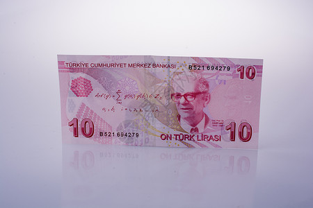 练钞币10里拉白底钞币背景