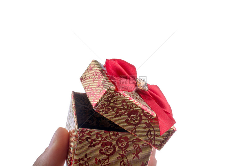 手拿着带红丝的礼物盒图片