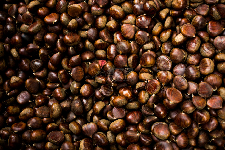 秋天食物背景的栗子肥料图片