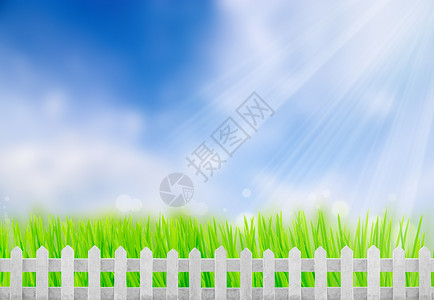 绿色草地中的木栅栏模板设计图片