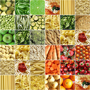 食物拼贴包括蔬菜水果意大利面等的图片图片