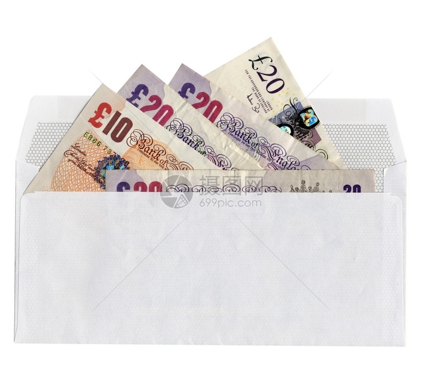 钱在信封里钞票白种背景的信封里图片