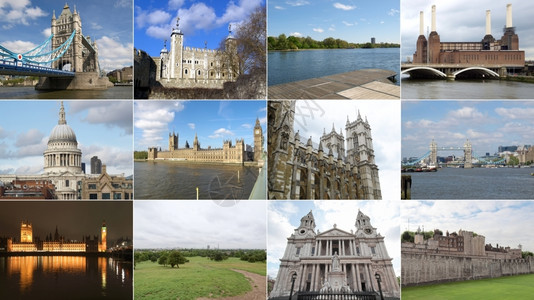 伦敦地标著名的和纪念物拼贴图伦敦英格兰联合王国图片