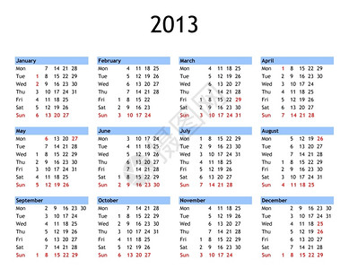 2013年日历2013年单页日历英格兰和威尔士公共银行假日背景图片