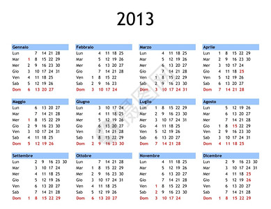 2013年日历2013年单页意大利文日历意大利公共假日和银行背景图片