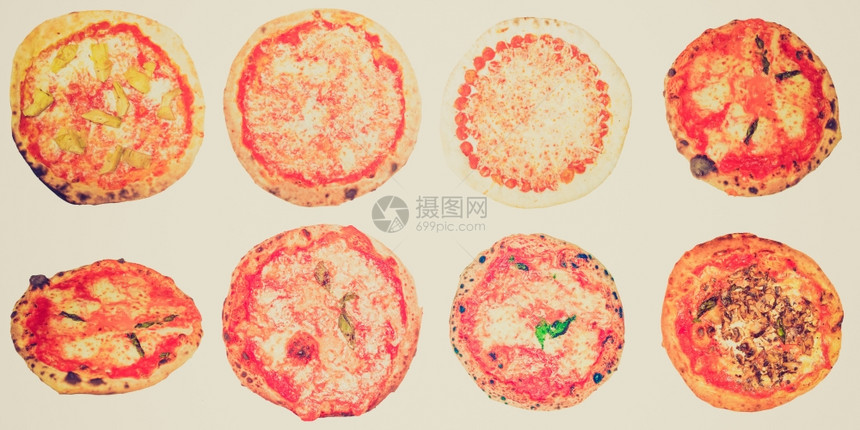 古老的倒回顾有很多种类的素食披萨包括意大利的马格赫丽塔披萨图片