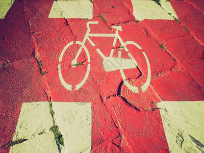 自行车道标志旧的倒影自行车或道标志背景图片