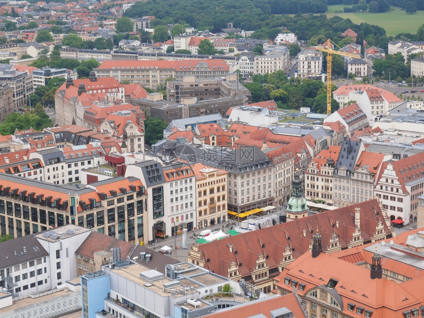 Leipzig空中观察德国莱比锡市与Markt场广的空中观察图片