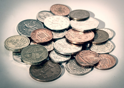 英国镑硬币的老外观范围英国货币背景图片