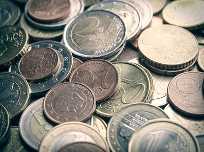 欧元硬币的回顾欧洲货币的元硬背景背景图片