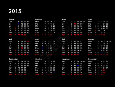 年鉴2015年德国日历包括公共和银行假日红色蓝地方设计图片