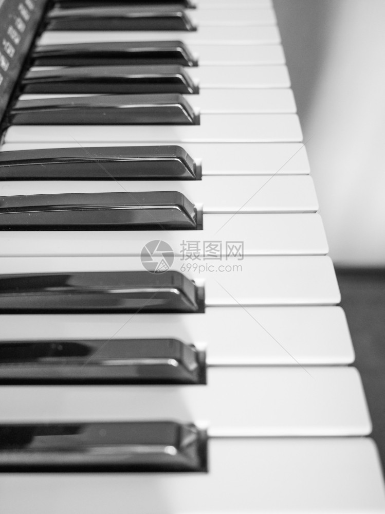 音乐键盘上的黑白详细信息图片