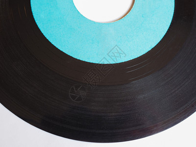 乙烯唱片老旧带有蓝色标签的模拟音乐录制介质图片