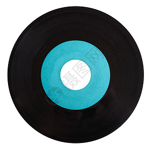 乙烯唱片古老的模拟音乐录制介质在白色上隔绝的蓝标签图片