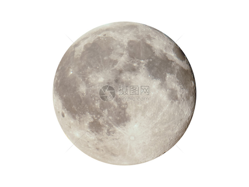 满月在白色背景下用望远镜在夜间从北半球的发射层看到的满月图片