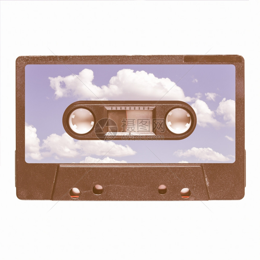磁带录音蓝色天空带云彩标签图片