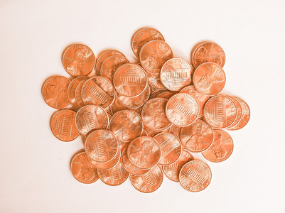 一元硬币1分年份美元硬币美国的1美分货币背景图片