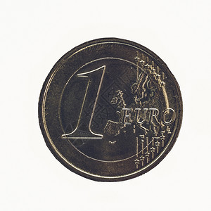 复古一欧元硬币复古外观一欧元硬币隔离在白色背景上图片