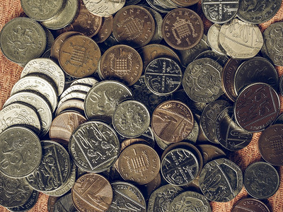 英镑硬币国的硬币货背景图片
