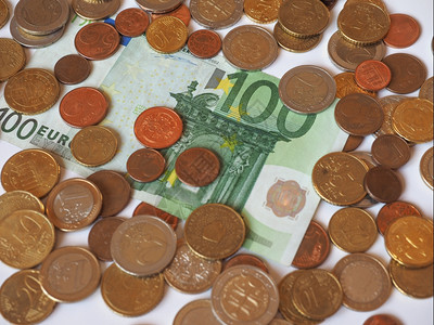 欧元纸币和硬欧洲联盟元纸币和硬欧元纸和硬欧洲联盟货币作为背景有用图片