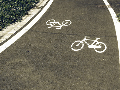 复古风格的自行车道标志复古外观的模具自行车标志黑白相间图片
