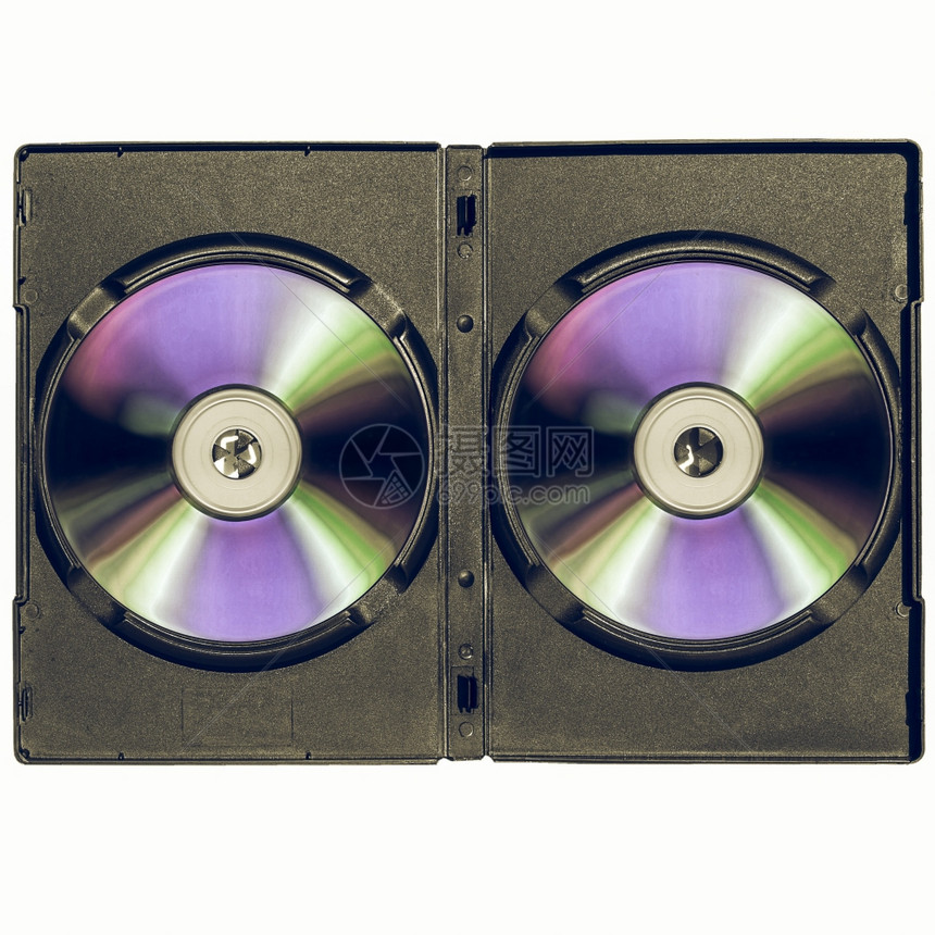 Vintage正在寻找CD或DVD案例的用于音乐数据视频记录支持孤立于白色背景图片