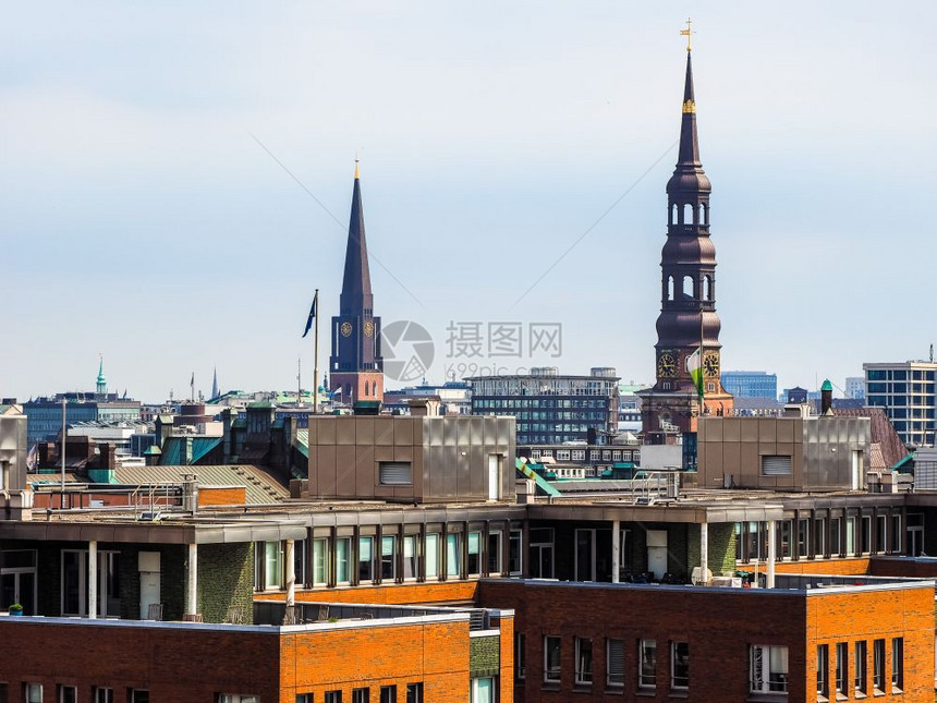 Hdr从德国汉堡哈芬市Hafencity观测到的城市天线空中观测hdr图片