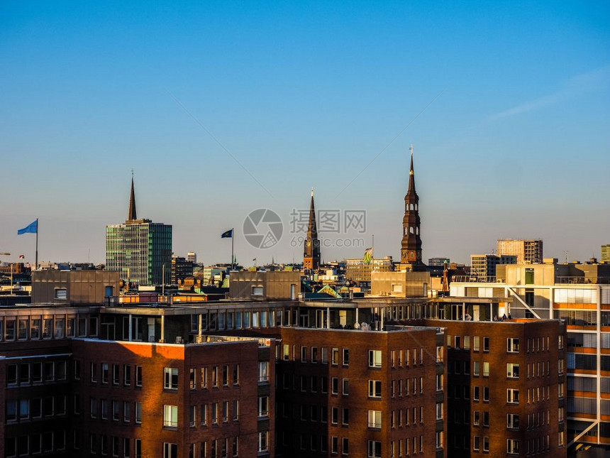 Hdr从德国汉堡哈芬市Hafencity看到城市天线的空中视图hdrhdr图片