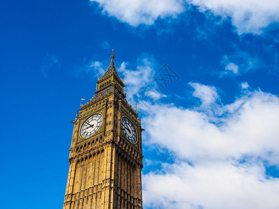 伦敦大本钟hdr英国伦敦议会大厦大本钟又名威斯敏斯特宫蓝天高动态范围图片