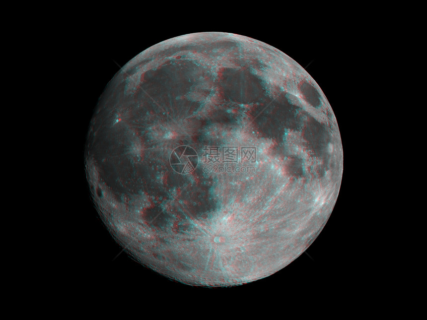 满月时用望远镜反射3D图像看到满月时用天文望远镜反射3D立体看到需要红色青眼镜图片