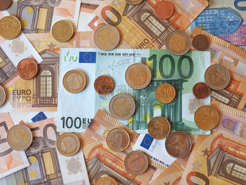 欧元纸币和硬欧洲联盟货币图片