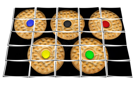 白色上多个图像的cookie拼图构成背景图片